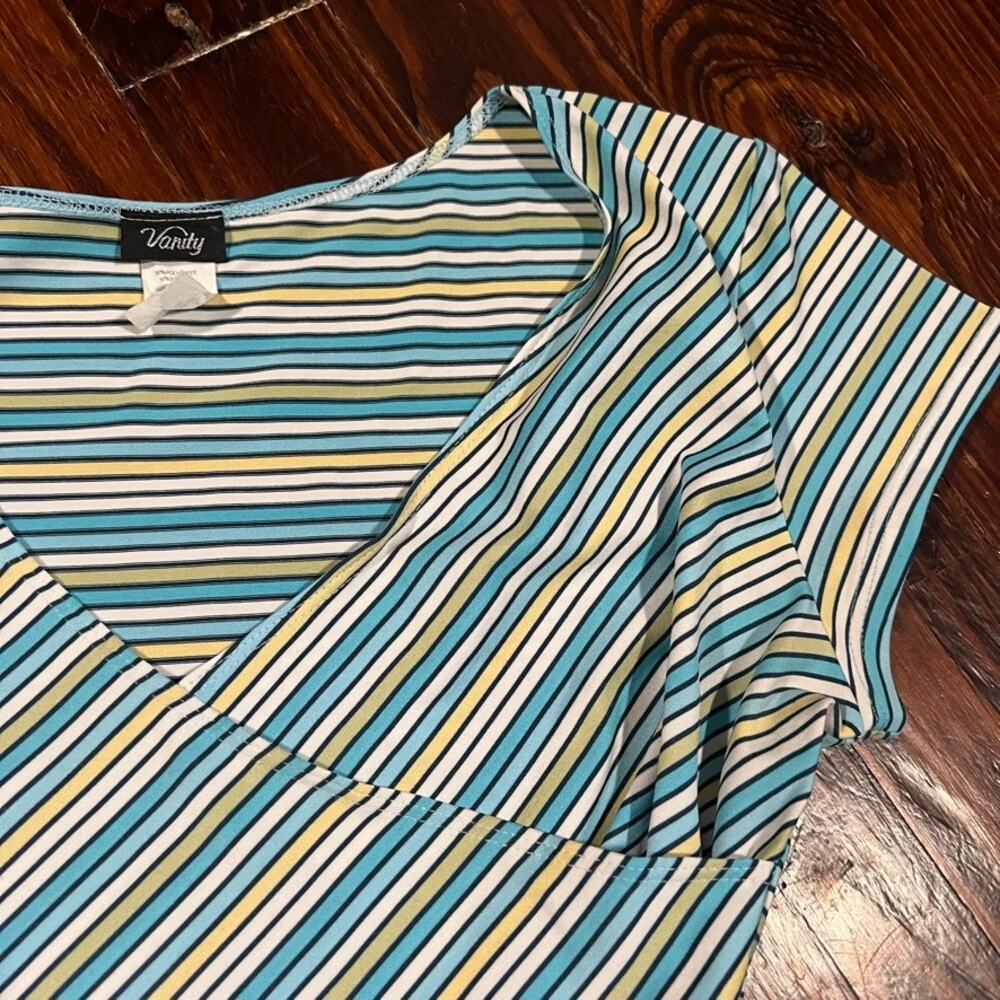 Vanity L Y2K Wrap Top Blue Striped Fitted Short Sleeve 2000s - Picture 5 of 7